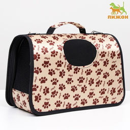 Сумка-переноска каркасная Лапки Happy, размер S, 37,5 х 17 х 22 см, бежевая