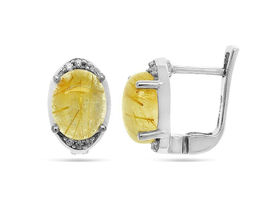 Серьги, рутиловый кварц золотой, Кабстон