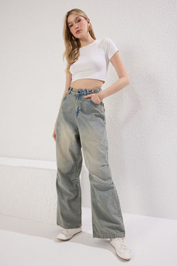 Mavi Dikis Detayl? Soluk Efekt Yuksek Bel Loose Baggy Jeans TWOSS25JE00184 - Trendyolmilla фото 3