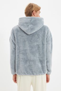 Gri Unisex Oversize/Genis Kesim Cift Cepli Etiket Detayl? S?cak Tutan Pelus Sweatshirt TMNAW22SW1708 - Trendyolmilla фото 5