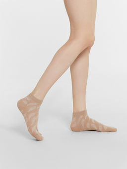 Цена за 5 пар! Носки женские коричневые с рисунком в виде листьев эвкалипта капучино 335K-992