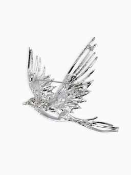 Брошь "Феникс снежный", цвет серо-зелёный в серебре