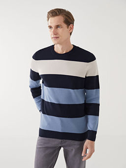 Bisiklet Yaka ?izgili Erkek Triko Kazak