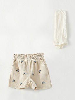 Beli Lastikli Nak??l? Kadife K?z Bebek ?ort ve K?lotlu ?orap 2li Tak?m