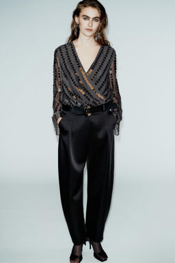 SATIN BARREL TROUSERS WITH BELT