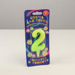 Свеча для торта цифра «Люминесцентная», 5.5 см, цифра 2