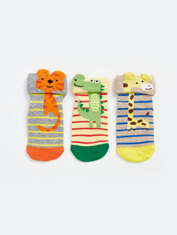 Bask?l? Erkek Bebek Soket ?orap 3l?