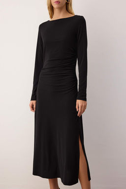 Siyah A-line Dantel S?rt Detayl? Esnek Maxi Orme Elbise TWOAW26EL00227 - Trendyolmilla фото 3