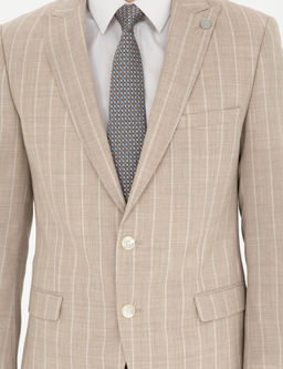 Bej Ekstra Slim Fit _izgili Y_n Tak_m Elbise