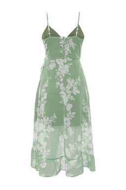 Yesil Cicek Kruvaze Midi Sifon Astarl? Dokuma Elbise TWOSS19EL0375