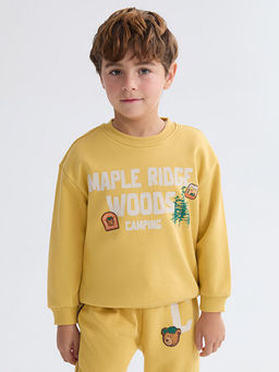 Bask?l? Erkek ?ocuk Kal?n Sweatshirt