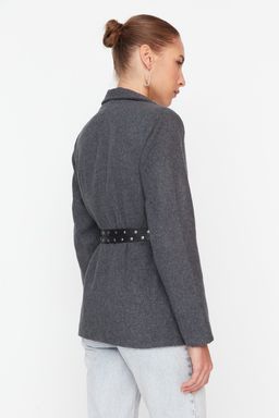 TRENDYOLMILLA Krem Kase Kemerli Dokuma Blazer Ceket TWOAW23CE00024  фото 5