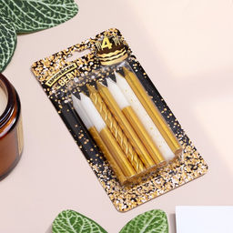 Цена за 2 шт. Свеча для торта «Золотая вечеринка», 12 шт., 8 см, белый и золотой металлик