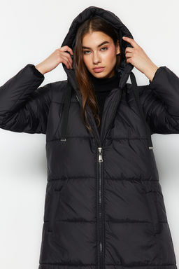 TRENDYOLMILLA Siyah Kapusonlu Su Itici Uzun Sisme Mont TWOAW24MO00136  фото 7