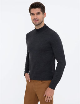 Antrasit Melanj Slim Fit Yar_m Bal_k__ Yaka Basic Triko Kazak - Pierre cardin фото 3