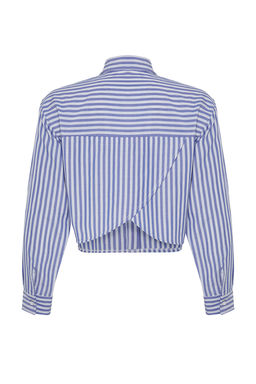 TRENDYOLMILLA Cizgili Crop Dokuma S?rt Dekolteli Keten Gorunumlu Plaj Gomlegi TBESS24GO00012  фото 7