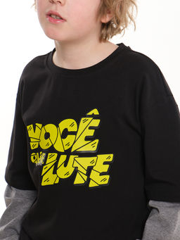 Лонгслив с принтом для мальчика с подзорным рукавом 22-0229 черный|серый - Mini maxi фото 6