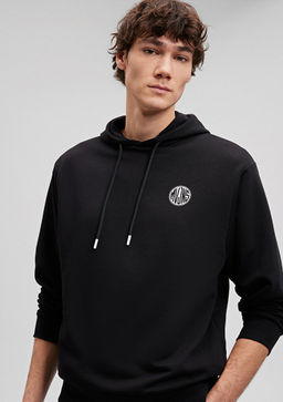 Mavi Logo Bask?l? Kapusonlu Siyah Sweatshirt