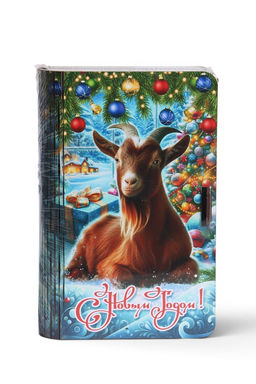 Книга-шкатулка  "Коричневый козлик под елкой", 19х13х5 см
