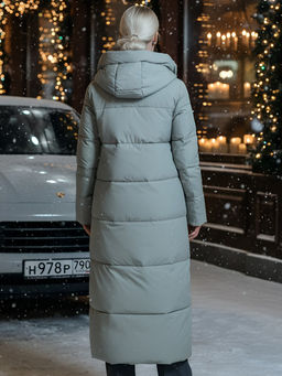Пальто утепленное стеганное зимнее с капюшоном женское цвета хаки 9611Kh - Mtforce фото 24