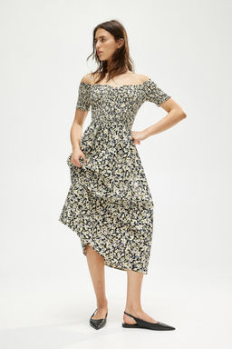 Vestido off-the-shoulder con cuerpo nido de abeja - H&m фото 2