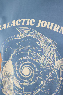 Indigo %100 Kal?n Pamuklu Regular/Normal Kal?p Bask?l? Orme T-Shirt TWOSS25TS00076