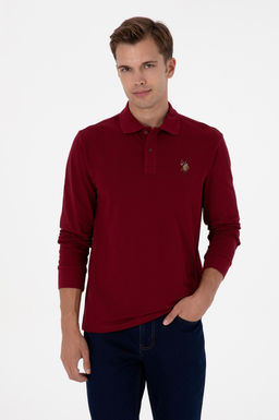 Erkek Regular Fit Polo Yaka Bordo Basic Sweatshirt Sepette S_rpriz _ndirim