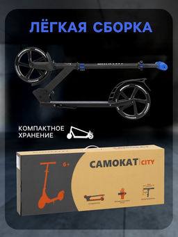 Самокат городской GRAFFITI City 200, складной, колёса PU 200 мм, ABEC 7 Carbon, чёрный