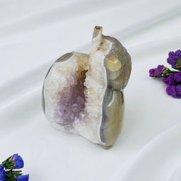 Сова резная из камня Агат серый с жеодой - Радуга самоцветов фото 4