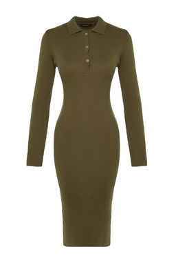 Haki Midi Triko Polo Yaka Elbise TWOAW24EL00029 - Trendyolmilla фото 7