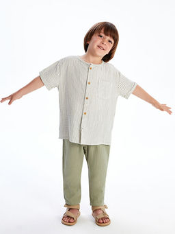 Hakim Yaka ?izgili Erkek ?ocuk G?mlek ve Pantolon 2li