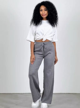 K13199 Брюки палаццо (вязаный трикотаж) СЕРЫЙ