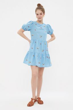 Mavi Cicek Nak?sl? Shift/Duz Kesim Mini Astarl? Dokuma Elbise TWOSS21EL0938 - Trendyolmilla фото 2