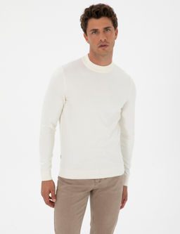 Ekru Slim Fit _eyrek Yaka Triko Kazak