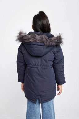 Водоотталкивающая куртка со съемным капюшоном и подкладкой из искусственного меха для девочек, пальто - Defacto фото 9