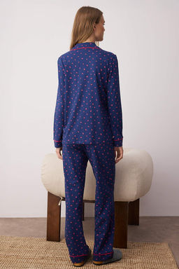 Trendyolmilla Lacivert %100 Pamuklu Kalpli Biyeli Orme Pijama Tak?m? THMAW24PT00103  фото 4