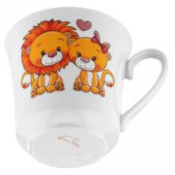 Кружка фарфоровая "Львята" 250мл, д8,5см, h9см, форма "Рассвет" (Россия)