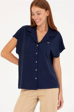 Женская темно-синяя трикотажная рубашка Неожиданная скидка в корзине