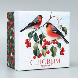 Коробка новогодняя подарочная «Снегири», 16×16×9 см