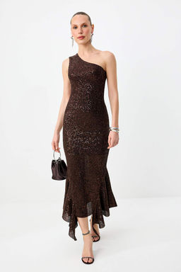 Kahverengi Payet Astarl? Orme Maxi S?k Elbise TPRSS26EL00174 - Trendyolmilla фото 2