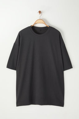 TRENDYOL MAN Buyuk Beden Basic Gri Oversize/Genis Kesim Dokulu K?r?smaz Ottoman T-Shirt TMNSS25BF00013 - Trendyolmilla фото 7