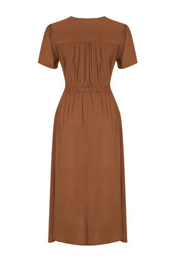 Kahverengi Belden Ac?lan V Yaka Midi Dokuma Elbise TWOSS24EL00501 - Trendyolmilla фото 8