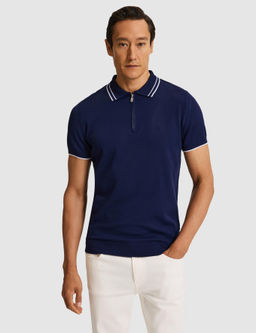 Lacivert Slim Fit Fermuarl_ Polo Yaka Triko T-shirt