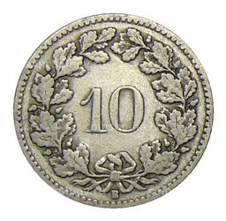 Монета 10 раппенов 1907 года Швейцария