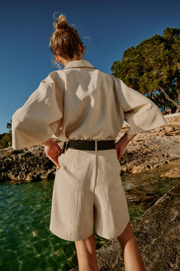 CAMISA CORTA MANGA ANCHA / Beige - Zara фото 5