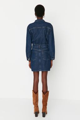 Trendyolmilla Mavi Cep Detayl? Mini Denim Gomlek Elbise TWOAW23EL00643 фото 5