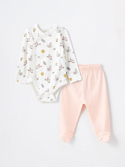 Bisiklet Yaka Uzun Kollu Bask?l? K?z Bebek ??t??tl? Body ve Pantolon 2li Tak?m