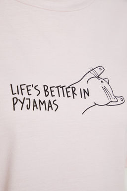 Trendyolmilla Ac?k Mavi Pamuklu Cizgili Slogan Bask?l? Sortlu Orme Pijama Tak?m? THMSS23PT00228  фото 15