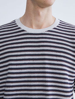 Bisiklet Yaka ?izgili Erkek Triko Kazak