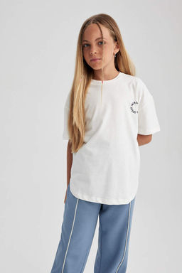 Футболка с короткими рукавами и принтом для девочек Relax Fit - Defacto фото 4